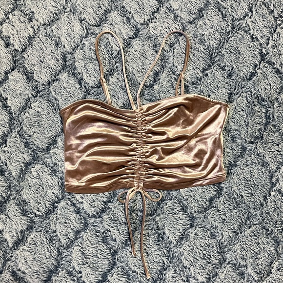 Garage Rutched Velour Bandeau Tank Champagne Coloured - Picture 2 of 7